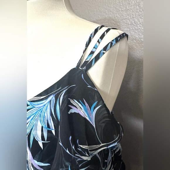 Taylor Womens Ruffle Black Blue Floral Dress w/Lining Summer Travel Size 8 - NEW - Picture 8 of 13